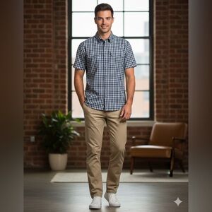 BANANA REPUBLIC Blue and White Checkered Casual Button Down Shirt 2 Pocket SZ L